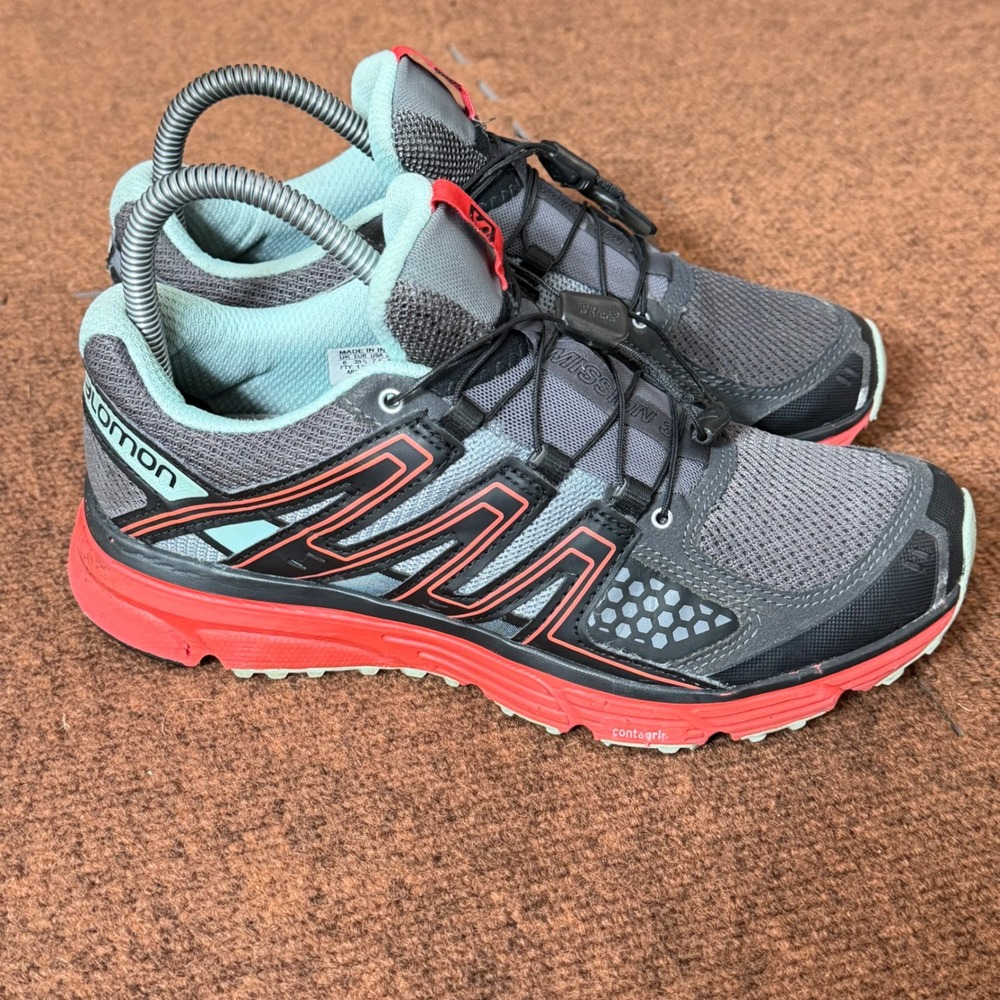 Salomon X-Mission 3 Trail Running Shoes Grey Red Mint Green Womens 7.5 L38161200